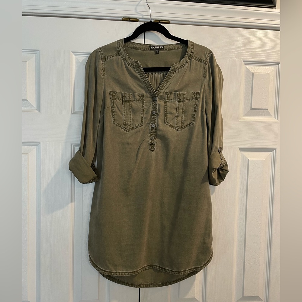 NWOT Express Shirt Dress Army Green XS